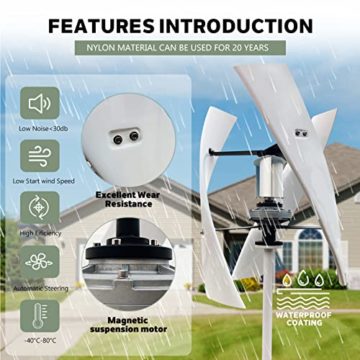 10000W Effizient Vertikaler Windkraftanlage Generator,220V 48V 3 Phase Mit 3 Klingen Home Verwendung Kleiner Vertikaler Windkraftanlage Generator mit MPPT Laderegler Für Home bauernhof (Weiß),48v - 3