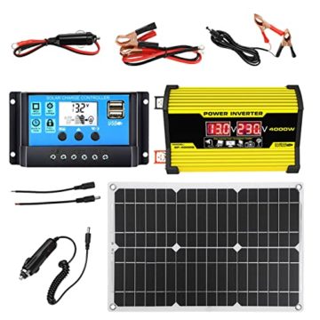 300W Solaranlage Komplettset Inselanlage netzunabhängiges Kit für Wohnmobil Camper mit 1 Wechselrichter mit Batterieklemme + 1 Solarpanel 18W 12V + DC-Krokodilklemme + 1 Solarladeregler 30A - 1