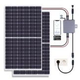 Balkonkraftwerk 600W Komplett-Set mit 2x380W (760W) Solarpanel + Montagesystem Aufständerung, 600 Watt Deye Mikrowechselrichter mit Wifi. Solaranlage für Steckdose (5m Schukostecker) - 1