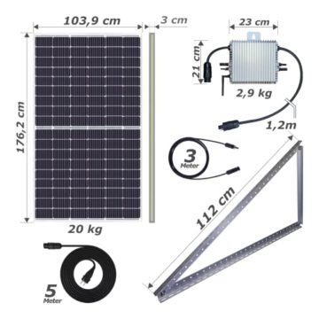 Balkonkraftwerk 600W Komplett-Set mit 2x380W (760W) Solarpanel + Montagesystem Aufständerung, 600 Watt Deye Mikrowechselrichter mit Wifi. Solaranlage für Steckdose (5m Schukostecker) - 8