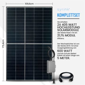Balkonkraftwerk 600w komplett Steckdose [KOMPLETT SET] 810 Watt Modulleistung | Steckerfertig mit WIFI und APP Photovoltaik komplettanlage | Balkon Solaranlage Plug&Play - 2