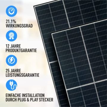 Balkonkraftwerk 600w komplett Steckdose [KOMPLETT SET] 810 Watt Modulleistung | Steckerfertig mit WIFI und APP Photovoltaik komplettanlage | Balkon Solaranlage Plug&Play - 3