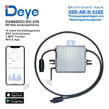 Balkonkraftwerk 600W Set mit 2x380W (760W) Solarpanel und Deye Mikrowechselrichter Sun600G3 mit Wifi. 230V Plug'n'Play Solaranlage/Balkonanlage (Schukostecker) - 3