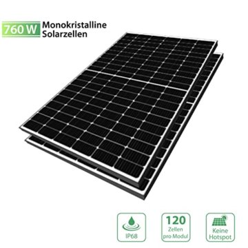 Balkonkraftwerk 760 Watt Photovoltaik Solaranlage mit Wechselrichter 600 Watt - Stockschrauben Quer- 15 Meter Schukostecker | Solar Balkonkraftwerk Komplettset - 2