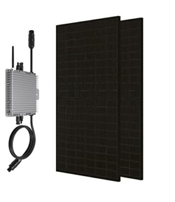 Balkonkraftwerk Schwarz 600W Set mit 2x385W (770W) Solarpanel und Deye Mikrowechselrichter Sun600G3 mit Wifi. 230V Plug'n'Play Solaranlage/Balkonanlage für Steckdose - 1