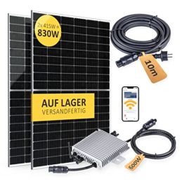 DUR-line Balkonkraftwerk 600W Komplettset mit 830W PV-Leistung und 10m Schuko-Anschlusskabel zum Einstecken in die Steckdose - WiFi Fernüberwachung, Mini-Solaranlage, Bifaziale N-TOPCon Zell Module - 1