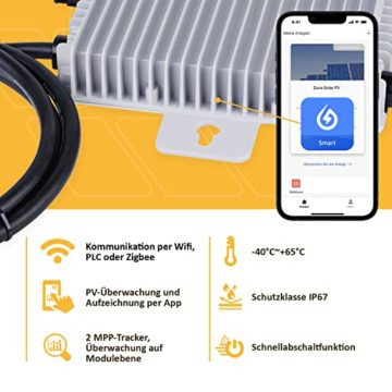DUR-line Balkonkraftwerk 600W Komplettset mit 830W PV-Leistung und 10m Schuko-Anschlusskabel zum Einstecken in die Steckdose - WiFi Fernüberwachung, Mini-Solaranlage, Bifaziale N-TOPCon Zell Module - 8