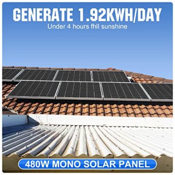 ECO-WORTHY 2 kW·h Solarsystem 480W 24V mit Wechselrichter und Batterie netzunabhängig für Wohnmobil: 4 Stücke 120W Solarmodul + 60A Laderegler + 2 Stücke 50Ah Lithiumbatterie + 1500W Wechselrichter - 2
