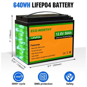 ECO-WORTHY 2 kW·h Solarsystem 480W 24V mit Wechselrichter und Batterie netzunabhängig für Wohnmobil: 4 Stücke 120W Solarmodul + 60A Laderegler + 2 Stücke 50Ah Lithiumbatterie + 1500W Wechselrichter - 3