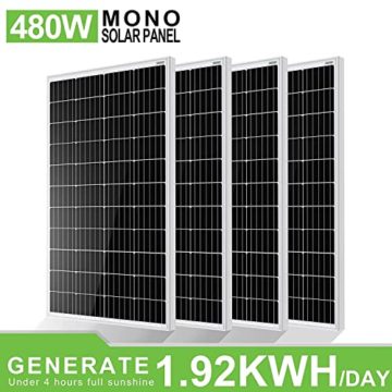 ECO-WORTHY 2 kW·h/Tag Solarmodul System mit All in One Wechselrichter 480 Watt 24 Volt Solarpanel Kit für netzunabhängige: 4 Stücke 120W Solarmodul + 1500W 24V Wechselrichter - 4