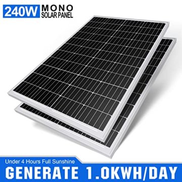ECO-WORTHY 240 Watt Solarpanel kit Off-Grid System: 2 Stück 120W monokristalline Solarmodule mit 30A LCD Laderegler + Solarkabel + Montageklammern für Wohnmobil, Camping - 2