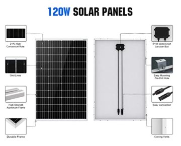 ECO-WORTHY 240 Watt Solarpanel kit Off-Grid System: 2 Stück 120W monokristalline Solarmodule mit 30A LCD Laderegler + Solarkabel + Montageklammern für Wohnmobil, Camping - 3