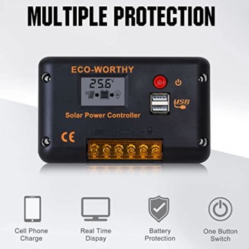 ECO-WORTHY 240 Watt Solarpanel kit Off-Grid System: 2 Stück 120W monokristalline Solarmodule mit 30A LCD Laderegler + Solarkabel + Montageklammern für Wohnmobil, Camping - 4