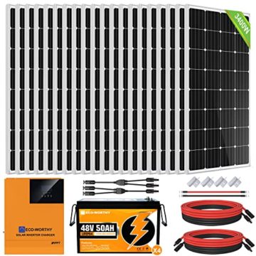 ECO-WORTHY 3400W 48V Solarsystem Off Grid Kit für Wohnmobile/Privathaushalte: 20 Stücke 170W Solarpanel + 5000W 48V All-in-One Solar Wechselrichter + Lithiumbatterien - 1