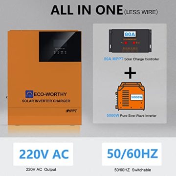ECO-WORTHY 3400W 48V Solarsystem Off Grid Kit für Wohnmobile/Privathaushalte: 20 Stücke 170W Solarpanel + 5000W 48V All-in-One Solar Wechselrichter + Lithiumbatterien - 6