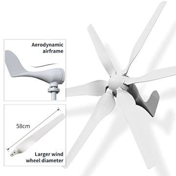 Genway 800W 24V Windkraftanlage Generator Power Kit mit Hybrid MPPT Laderegler 6 Blätter Horizontal Achse Windgenerator für Marine/Haushalt - 3