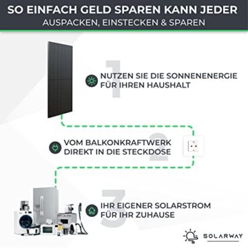 Solarway Balkonkraftwerk 400W Komplett Steckdose | Solaranlage Komplettset | 1x395W JaSolar-Module, DEYE Wechselrichter 300W mit APP/WIFI + Zubehör | Plug&Play - 6