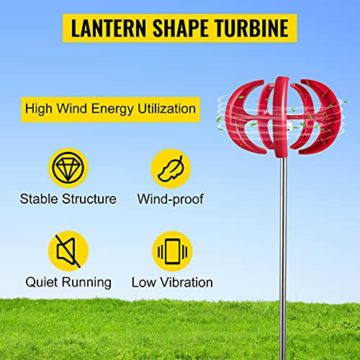 VEVOR Laterne Windkraftanlage Generator 5 Klingen Vertikale Windkraftanlage 100W 12V Windturbine 1100 U/min Windgenerator 3-Phasen-Wechselstrom-Permanentmagnet Geeignet für Wohnmobil Boote Pavillons - 2