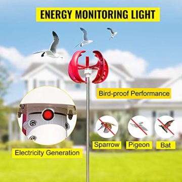 VEVOR Laterne Windkraftanlage Generator 5 Klingen Vertikale Windkraftanlage 100W 12V Windturbine 1100 U/min Windgenerator 3-Phasen-Wechselstrom-Permanentmagnet Geeignet für Wohnmobil Boote Pavillons - 5