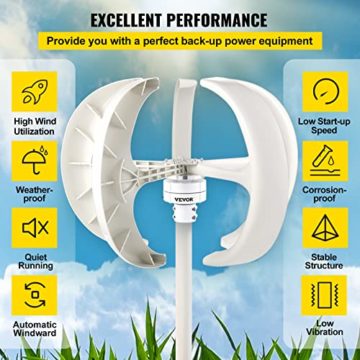 VEVOR Windgenerator 12V Laterne Windkraftanlage Generator 600 W, Eingebauter Controller Haushalt Laterne Vertikale Windgenerator Weiß Nylonfaser Windturbine Vertikale Windkraftanlage - 7