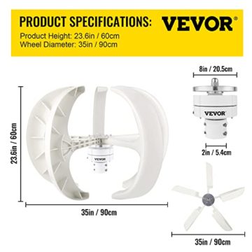 VEVOR Windgenerator 600 W 12 V Solargenerator Turbine Generator Laterne tragbar - 7