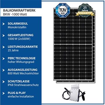 Solar-PV 1000W Balkonkraftwerk Photovoltaik Solaranlage – Mit EPP 500W Solarmodule und Hoymiles 800W Mikrowechselrichter - 2