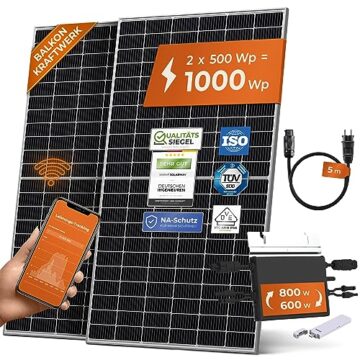 Solarway Balkonkraftwerk 1000W Komplett Steckdose, 600/800W Ausgang ist einstellbar, 2 x 500W JaSolar-Module, 1 x Hoymiles HM800 Wechselrichter mit Zubehör, Plug&Play - 1