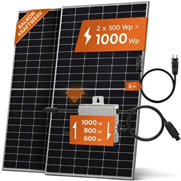 Solarway Balkonkraftwerk 1000W Komplett Steckdose, 600W/800W/1000W Ausgang einstellbar, 2 x 500W JaSolar-Module, 1 x Deye 1000W Wechselrichter mit APP&WiFi, Plug&Play (1000.2, watts) - 1