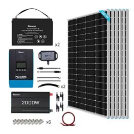 Renogy Solaranlage Komplettset,Balkonkraftwerk Inselanlage 1050W 12V 4Kwh Garten,Balkon,Dach:6*175W Solarpanels,1*2000W Reiner Sinus Wechselrichter,2*100Ah Batterie Bluetooth,100A MPPT Laderegler - 1
