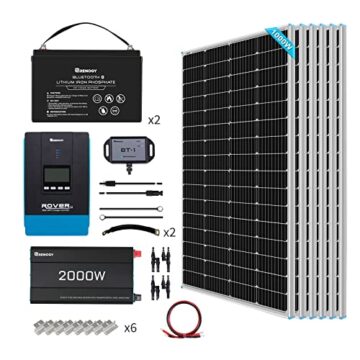 Renogy Solaranlage Komplettset,Balkonkraftwerk Inselanlage 1050W 12V 4Kwh Garten,Balkon,Dach:6*175W Solarpanels,1*2000W Reiner Sinus Wechselrichter,2*100Ah Batterie Bluetooth,100A MPPT Laderegler - 1