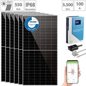revolt Solar Komplett: 3,3kW (6x550W) MPPT-Solaranlage + 5,5kW Hybrid-Wechselrichter (PV Komplettanlage) - 3