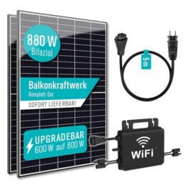 PIANETA Balkonkraftwerk 880W Bifazial / 800W auf 600w drosselbar 2 x 440w Ja Solar Glas/Glas Module, Wechselrichter Hoymiles HMS-800 mit Wifi funktion plus 5 m Schukokabel - 1